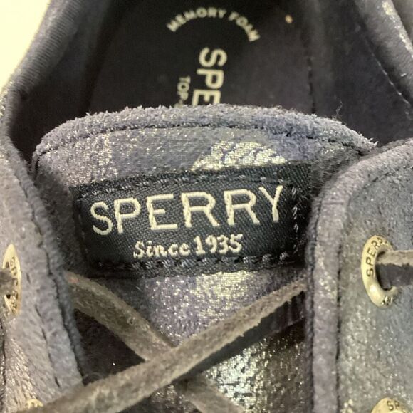 Sperry Women’s Leather Navy Camo Print Slip On Sneakers Size 6.5 - Picture 10 of 10